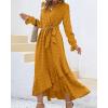 imageBTFBM Womens Boho Cocktail Maxi Dress Fall Fashion 2025 V Neck Long Sleeve Swiss Dot Flowy Slit Wedding Guest DressesSwiss Dot Yellow