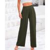 imageBTFBM Womens Casual Wide Leg Pants Summer Fall Clothes Pleated Elastic Waist Loose Palazzo Knit Trousers with PocketsArmy Green