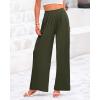 imageBTFBM Womens Casual Wide Leg Pants Summer Fall Clothes Pleated Elastic Waist Loose Palazzo Knit Trousers with PocketsArmy Green