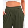 imageBTFBM Womens Casual Wide Leg Pants Summer Fall Clothes Pleated Elastic Waist Loose Palazzo Knit Trousers with PocketsArmy Green