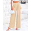 imageBTFBM Womens Casual Wide Leg Pants Summer Fall Clothes Pleated Elastic Waist Loose Palazzo Knit Trousers with PocketsBeige