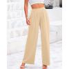 imageBTFBM Womens Casual Wide Leg Pants Summer Fall Clothes Pleated Elastic Waist Loose Palazzo Knit Trousers with PocketsBeige