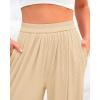 imageBTFBM Womens Casual Wide Leg Pants Summer Fall Clothes Pleated Elastic Waist Loose Palazzo Knit Trousers with PocketsBeige