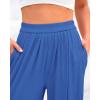 imageBTFBM Womens Casual Wide Leg Pants Summer Fall Clothes Pleated Elastic Waist Loose Palazzo Knit Trousers with PocketsBlue