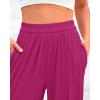 imageBTFBM Womens Casual Wide Leg Pants Summer Fall Clothes Pleated Elastic Waist Loose Palazzo Knit Trousers with PocketsRose Red