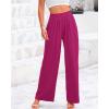 imageBTFBM Womens Casual Wide Leg Pants Summer Fall Clothes Pleated Elastic Waist Loose Palazzo Knit Trousers with PocketsRose Red
