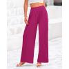 imageBTFBM Womens Casual Wide Leg Pants Summer Fall Clothes Pleated Elastic Waist Loose Palazzo Knit Trousers with PocketsRose Red