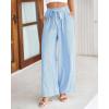 imageBTFBM Womens Striped Wide Leg Pants Dressy High Waist Trousers Business Casual Loose Flowy Tie Knot Palazzo PantsLight Blue