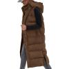 imageBTFBM Long Puffer Vest Women Quilted Hooded Button Down Zip Up Sleeveless Vests Outerwear Padded Jacket Fall Winter CoatBrown