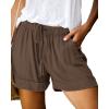 imageBTFBM Summer Shorts for Women 2025 Casual Elastic Waist Drawstring Lightweight Beach Lounge Short Pants PocketsSolid Brown