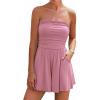 imageBTFBM Summer Womens Romper 2025 Strapless Tube Beach Vacation Clothes Ruffle Boho Loose Shorts Jumpsuits PocketsPink
