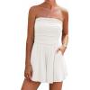 imageBTFBM Summer Womens Romper 2025 Strapless Tube Beach Vacation Clothes Ruffle Boho Loose Shorts Jumpsuits PocketsWhite