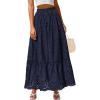 imageBTFBM Womens Boho Casual Skirts Summer 2025 Lace Embroidery Eyelet Elastic Waist Flowy Tiered ALine Beach Maxi SkirtNavy
