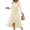 imageBTFBM Womens Boho Cocktail Maxi Dress Fall Fashion 2025 V Neck Long Sleeve Swiss Dot Flowy Slit Wedding Guest DressesSwiss Dot Beige