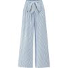 imageBTFBM Womens Striped Wide Leg Pants Dressy High Waist Trousers Business Casual Loose Flowy Tie Knot Palazzo PantsBlue
