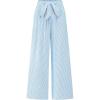 imageBTFBM Womens Striped Wide Leg Pants Dressy High Waist Trousers Business Casual Loose Flowy Tie Knot Palazzo PantsLight Blue