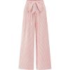 imageBTFBM Womens Striped Wide Leg Pants Dressy High Waist Trousers Business Casual Loose Flowy Tie Knot Palazzo PantsPink