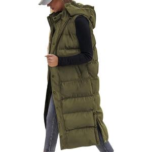 imageBTFBM Long Puffer Vest Women Quilted Hooded Button Down Zip Up Sleeveless Vests Outerwear Padded Jacket Fall Winter CoatArmy Green
