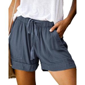 imageBTFBM Summer Shorts for Women 2025 Casual Elastic Waist Drawstring Lightweight Beach Lounge Short Pants PocketsBlue