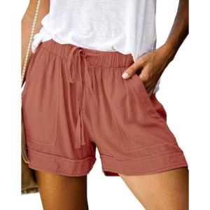 imageBTFBM Summer Shorts for Women 2025 Casual Elastic Waist Drawstring Lightweight Beach Lounge Short Pants PocketsPink
