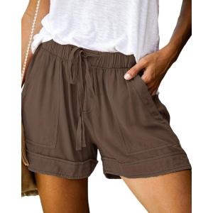 imageBTFBM Summer Shorts for Women 2025 Casual Elastic Waist Drawstring Lightweight Beach Lounge Short Pants PocketsSolid Brown