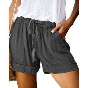 imageBTFBM Summer Shorts for Women 2025 Casual Elastic Waist Drawstring Lightweight Beach Lounge Short Pants PocketsSolid Dark Grey