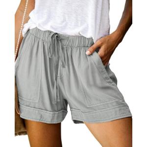 imageBTFBM Summer Shorts for Women 2025 Casual Elastic Waist Drawstring Lightweight Beach Lounge Short Pants PocketsSolid Grey