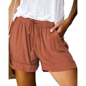imageBTFBM Summer Shorts for Women 2025 Casual Elastic Waist Drawstring Lightweight Beach Lounge Short Pants PocketsSolid Orange