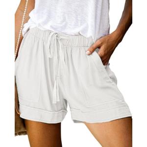 imageBTFBM Summer Shorts for Women 2025 Casual Elastic Waist Drawstring Lightweight Beach Lounge Short Pants PocketsSolid White