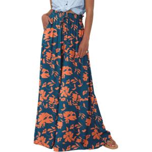 imageBTFBM Women Casual High Waist Wide Leg Pants Summer Floral Solid Long Palazzo Pants Lounge Beach Trousers with PocketPrint Dark Blue Orange
