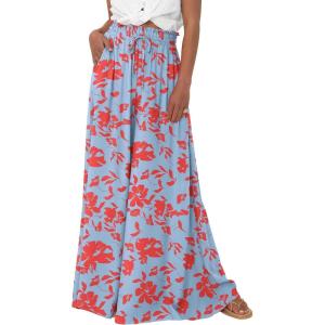 imageBTFBM Women Casual High Waist Wide Leg Pants Summer Floral Solid Long Palazzo Pants Lounge Beach Trousers with PocketPrint Light Blue Red