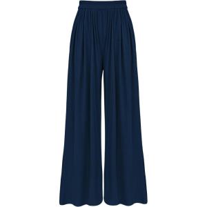 imageBTFBM Womens Casual Wide Leg Pants Summer Fall Clothes Pleated Elastic Waist Loose Palazzo Knit Trousers with PocketsNavy