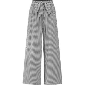 imageBTFBM Womens Striped Wide Leg Pants Dressy High Waist Trousers Business Casual Loose Flowy Tie Knot Palazzo PantsBlack