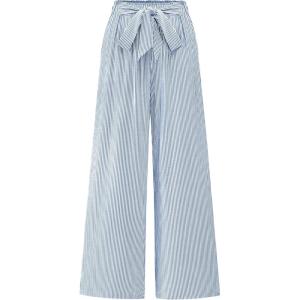 imageBTFBM Womens Striped Wide Leg Pants Dressy High Waist Trousers Business Casual Loose Flowy Tie Knot Palazzo PantsBlue