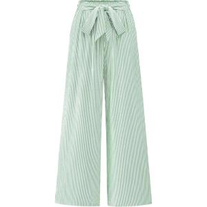 imageBTFBM Womens Striped Wide Leg Pants Dressy High Waist Trousers Business Casual Loose Flowy Tie Knot Palazzo PantsGreen