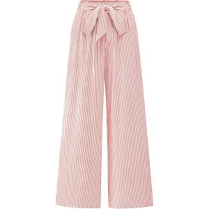 imageBTFBM Womens Striped Wide Leg Pants Dressy High Waist Trousers Business Casual Loose Flowy Tie Knot Palazzo PantsPink