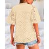 imageBTFBM Womens Casual Summer Blouse 2025 Hollow Out Eyelet Embroidery Tops V Neck Buttons Puff Short Sleeve Boho ShirtsBeige