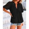 imageBTFBM Womens Casual Summer Blouse 2025 Hollow Out Eyelet Embroidery Tops V Neck Buttons Puff Short Sleeve Boho ShirtsBlack