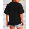 imageBTFBM Womens Casual Summer Blouse 2025 Hollow Out Eyelet Embroidery Tops V Neck Buttons Puff Short Sleeve Boho ShirtsBlack