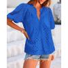 imageBTFBM Womens Casual Summer Blouse 2025 Hollow Out Eyelet Embroidery Tops V Neck Buttons Puff Short Sleeve Boho ShirtsBlue