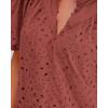 imageBTFBM Womens Casual Summer Blouse 2025 Hollow Out Eyelet Embroidery Tops V Neck Buttons Puff Short Sleeve Boho ShirtsBrown Red