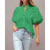 imageBTFBM Womens Casual Summer Blouse 2025 Hollow Out Eyelet Embroidery Tops V Neck Buttons Puff Short Sleeve Boho ShirtsGreen