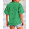 imageBTFBM Womens Casual Summer Blouse 2025 Hollow Out Eyelet Embroidery Tops V Neck Buttons Puff Short Sleeve Boho ShirtsGreen