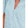 imageBTFBM Womens Casual Summer Blouse 2025 Hollow Out Eyelet Embroidery Tops V Neck Buttons Puff Short Sleeve Boho ShirtsLight Blue
