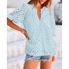 imageBTFBM Womens Casual Summer Blouse 2025 Hollow Out Eyelet Embroidery Tops V Neck Buttons Puff Short Sleeve Boho ShirtsLight Blue