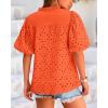 imageBTFBM Womens Casual Summer Blouse 2025 Hollow Out Eyelet Embroidery Tops V Neck Buttons Puff Short Sleeve Boho ShirtsOrange