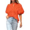 imageBTFBM Womens Casual Summer Blouse 2025 Hollow Out Eyelet Embroidery Tops V Neck Buttons Puff Short Sleeve Boho ShirtsOrange