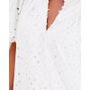 imageBTFBM Womens Casual Summer Blouse 2025 Hollow Out Eyelet Embroidery Tops V Neck Buttons Puff Short Sleeve Boho ShirtsWhite