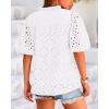 imageBTFBM Womens Casual Summer Blouse 2025 Hollow Out Eyelet Embroidery Tops V Neck Buttons Puff Short Sleeve Boho ShirtsWhite