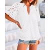 imageBTFBM Womens Casual Summer Blouse 2025 Hollow Out Eyelet Embroidery Tops V Neck Buttons Puff Short Sleeve Boho ShirtsWhite